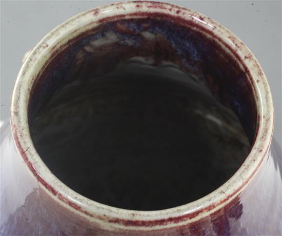 A Chinese flambe glaze pear shaped vase, hu, late 19th / early 20th century, height 29.5cm, foot rim chips